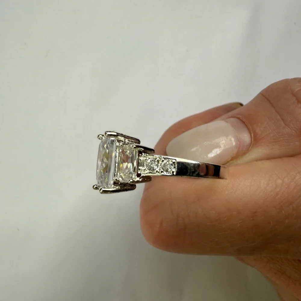 Diamond 925 Silver Stamped Engagement Ring Size 7